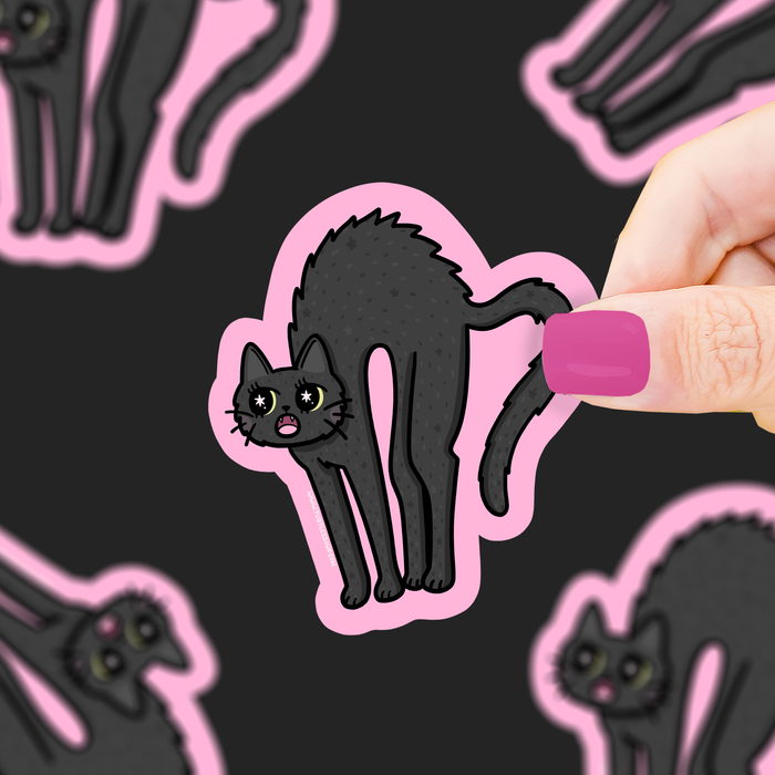 Scared Black Cat Vinyl Sticker