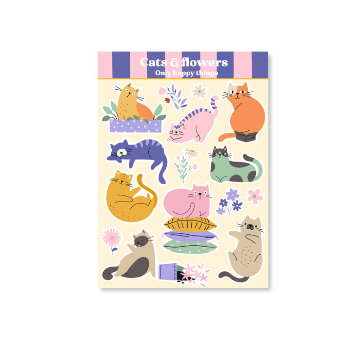 Cats & Flowers A6 Sticker Sheet