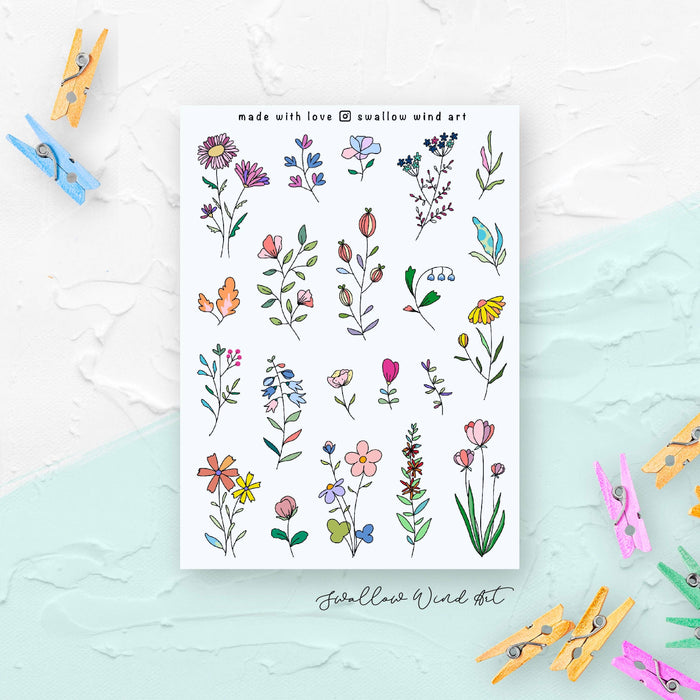 Sticker Sheet - Wildflowers & Leaves v2