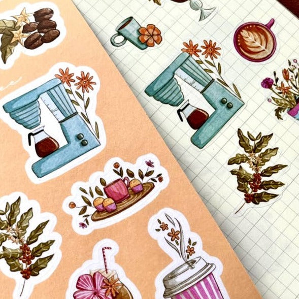 Sticker Sheet - Floral Coffee