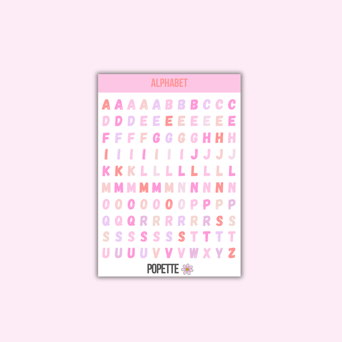 Pink Alphabet Sticker Sheet