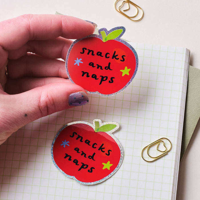 Snacks and Naps Apple Holographic Sticker