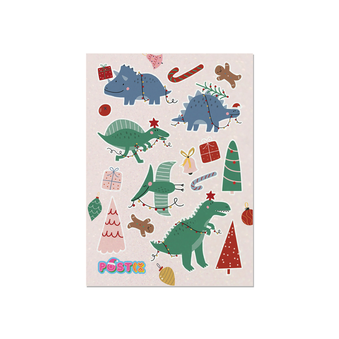 LAST STOCK! Dino Christmas Party Glitter Sticker Sheet