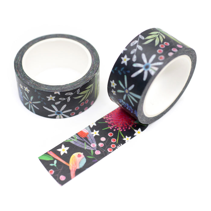 Black Spring Floral Washi Tape