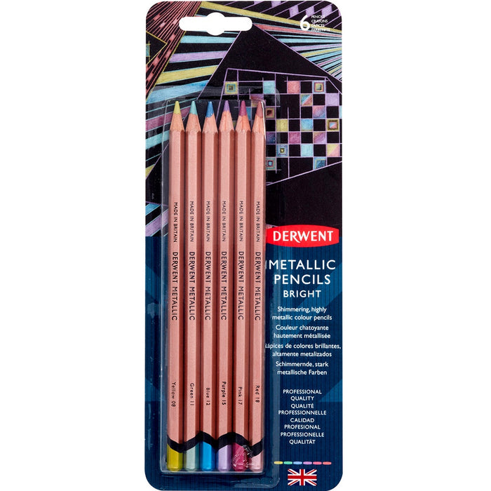 LAST STOCK! Derwent Metallic Pencils 6 Colour Set - Bright