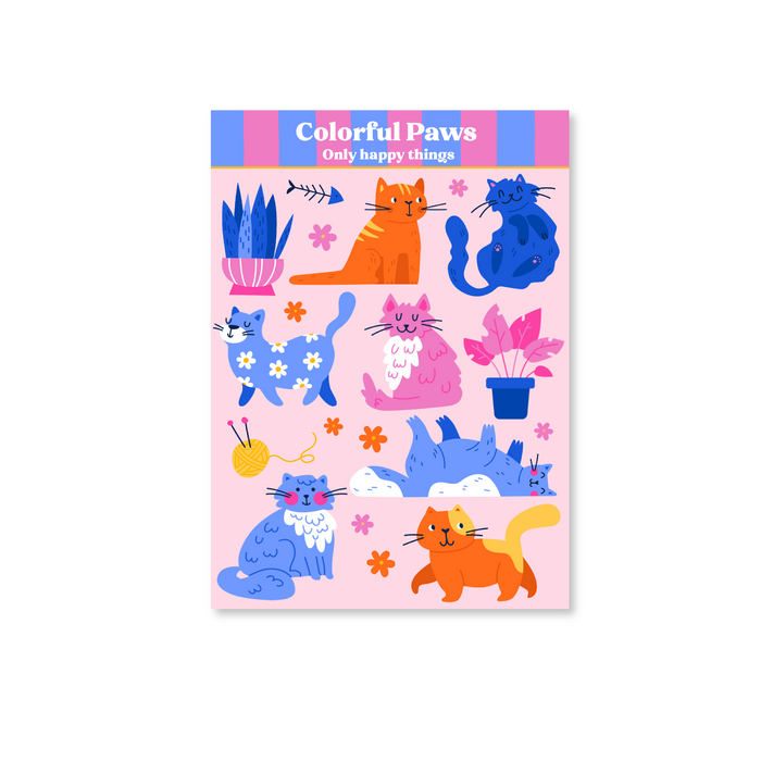 Colourful Paws A6 Sticker Sheet