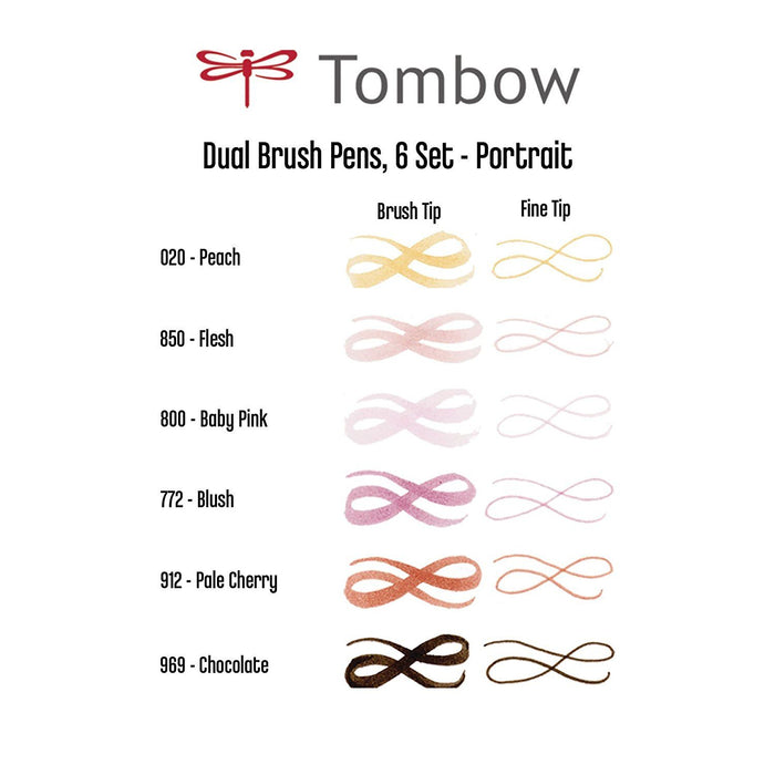 Tombow ABT Dual Brush Pen 6 Colour Set - Portrait
