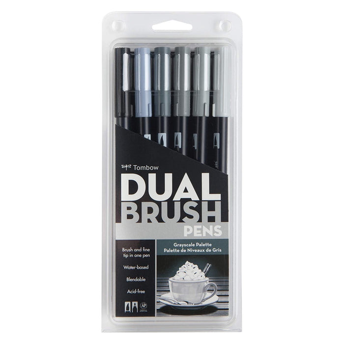 Tombow ABT Dual Brush Pen 6 Colour Set - Greyscale