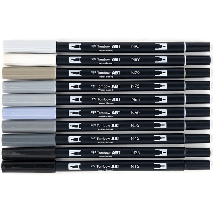 Tombow ABT Dual Brush Pen 10 Colour Set - Grayscale