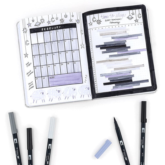 Tombow ABT Dual Brush Pen 10 Colour Set - Grayscale