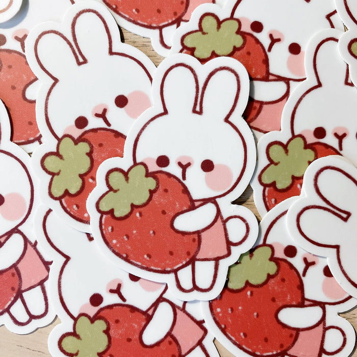 Strawberry Rabbit Matte Vinyl Sticker
