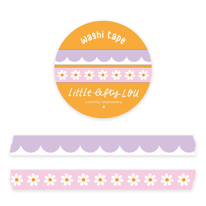 Little Lefty Lou Slim Lilac Scalloped and Pink Daisies Washi Tapes Set