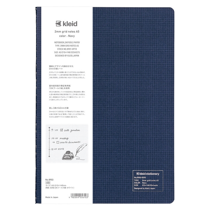 Kleid A5 2mm Grid Notes Notebook - Navy