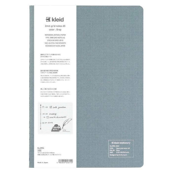 Kleid A5 2mm Grid Notes Notebook - Gray