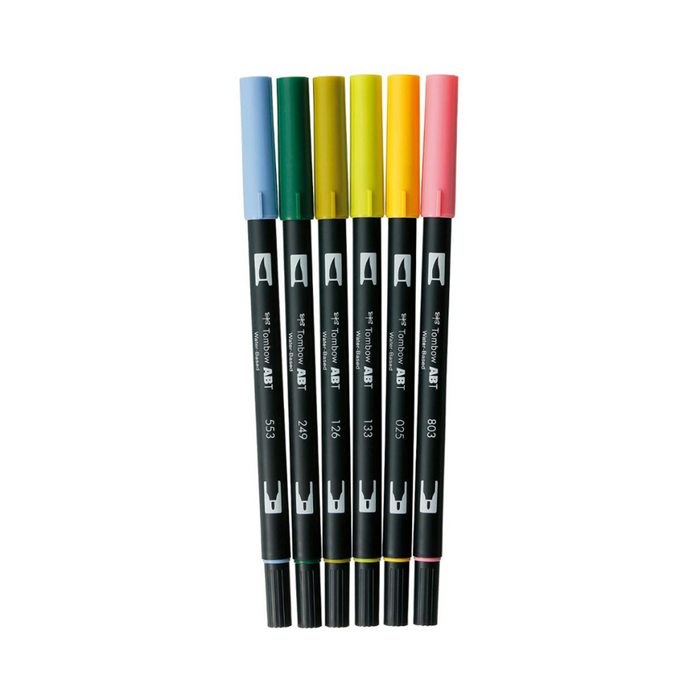 Tombow ABT Dual Brush Pen 6 Colour Set - Botanical
