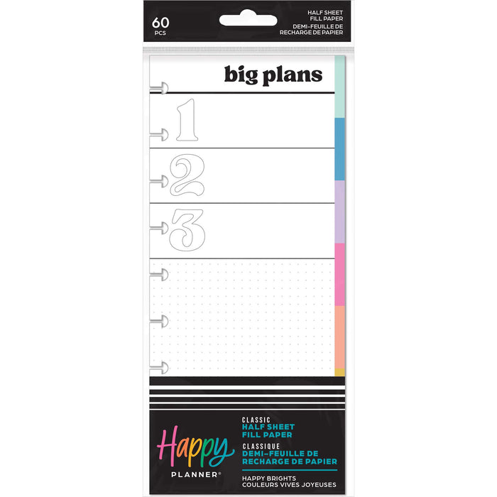 The Happy Planner 'Happy Brights' CLASSIC HALF-SHEET Filler Paper