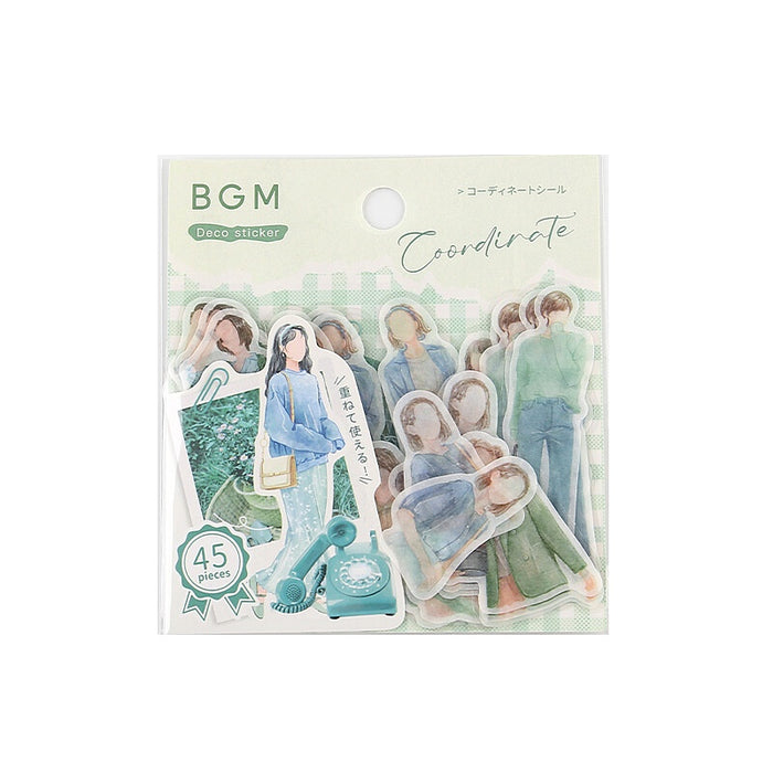 BGM 'Coordinate' Series Watercolour Figures Stickers - Green