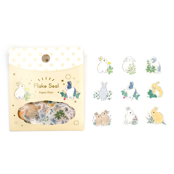 Schinako Moriyama x Papier Platz Washi Paper Flake Stickers - Rabbits & Wildflowers