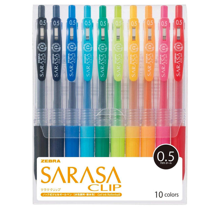 Zebra Sarasa Push-Clip Gel Pens 0.5mm - 10 Colour Set