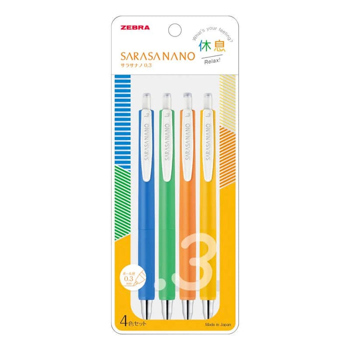 Zebra Sarasa Nano Gel Pens 0.3mm - 4 Colour Set - Relax!