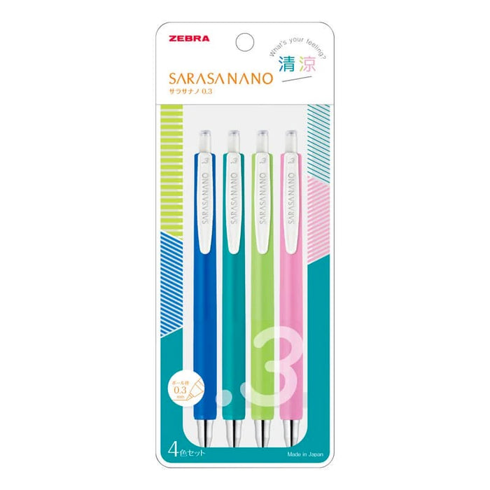 Zebra Sarasa Nano Gel Pens 0.3mm - 4 Colour Set - Refresh!