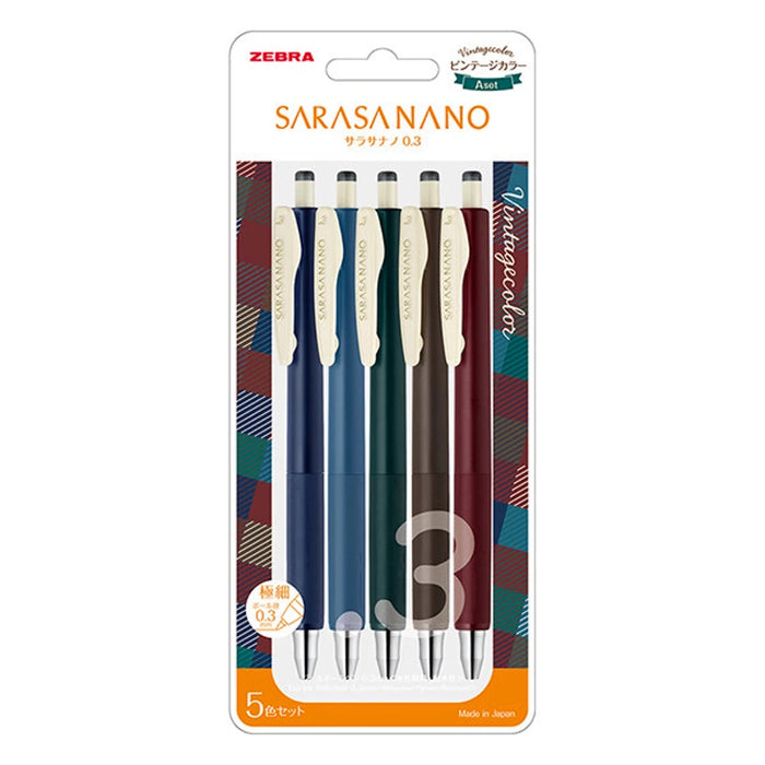 Zebra Sarasa Nano Gel Pens 0.3mm - 5 Colour Set - Vintage (A)