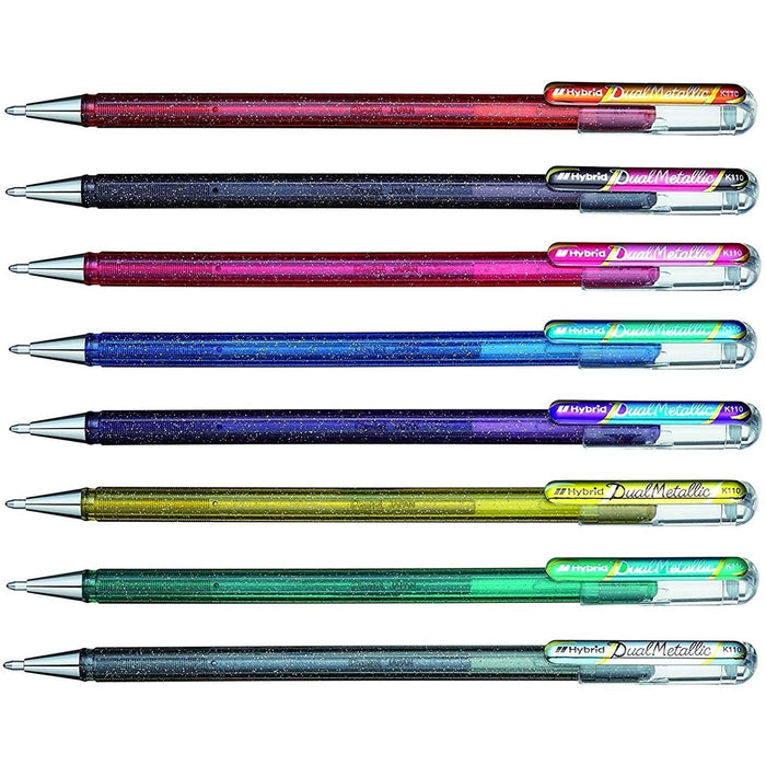 Pentel Hybrid Dual Metallic Gel Pens - 8 Colours + White Set