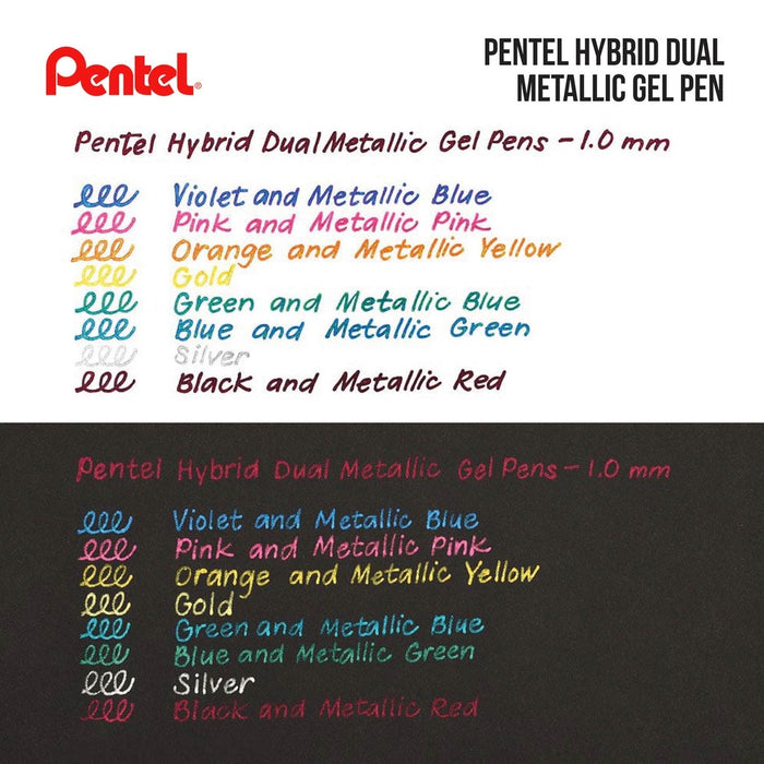 Pentel Hybrid Dual Metallic Gel Pens - 8 Colours + White Set