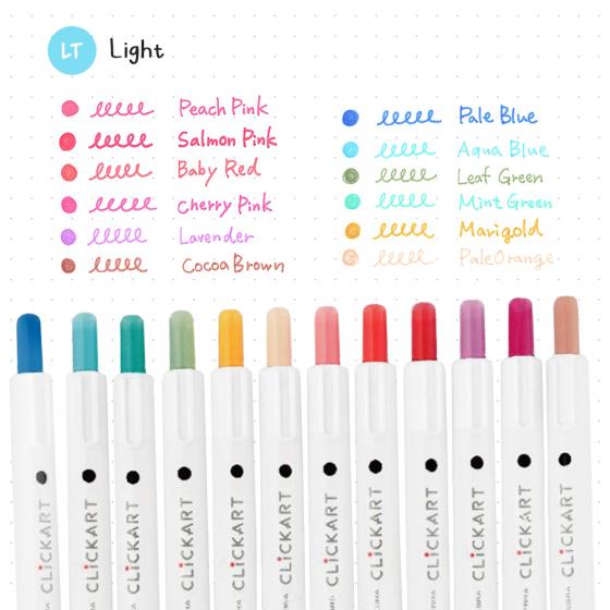 Zebra Clickart Retractable Marker Pens 12 Pack - Light Colours