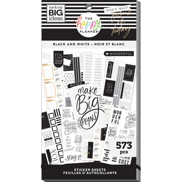The Happy Planner CLASSIC Value Pack Stickers - Black & White - 30 Sheets