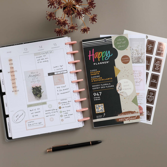 The Happy Planner CLASSIC Value Pack Stickers - Moody Florals - 30 Sheets