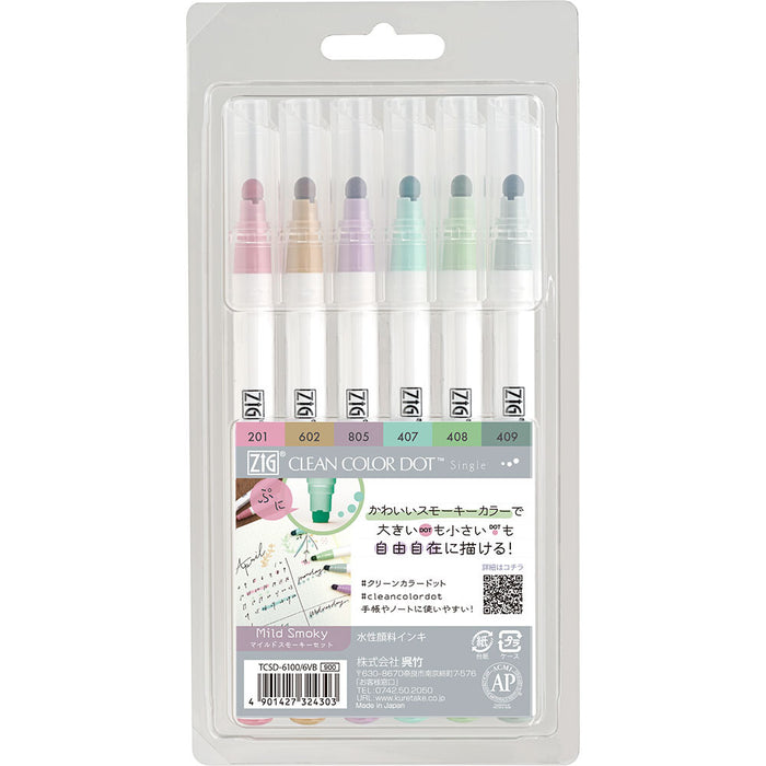 Kuretake Zig Clean Color Dot Marker 6 Pack - Mild Smoky Colours