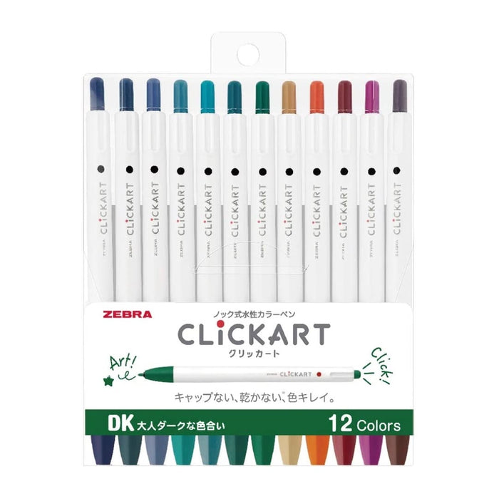 Zebra Clickart Retractable Marker Pens 12 Pack - Dark Colours