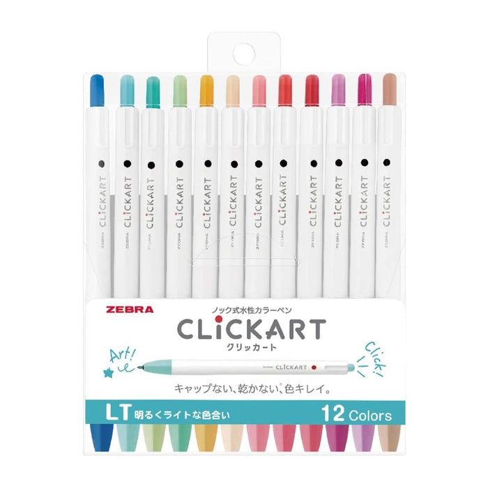 Zebra Clickart Retractable Marker Pens 12 Pack - Light Colours