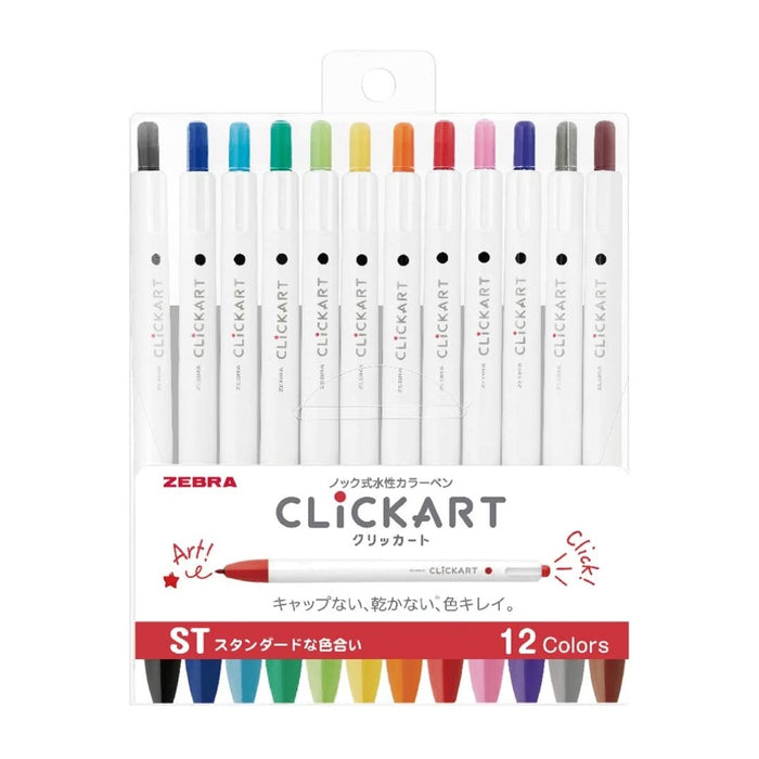 Zebra Clickart Retractable Marker Pens 12 Pack - Standard Colours