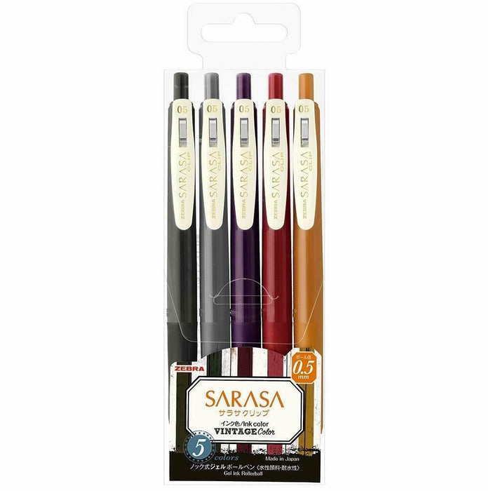 Zebra Sarasa Push-Clip Gel Pens 0.5mm - Vintage 5 Colour Set B