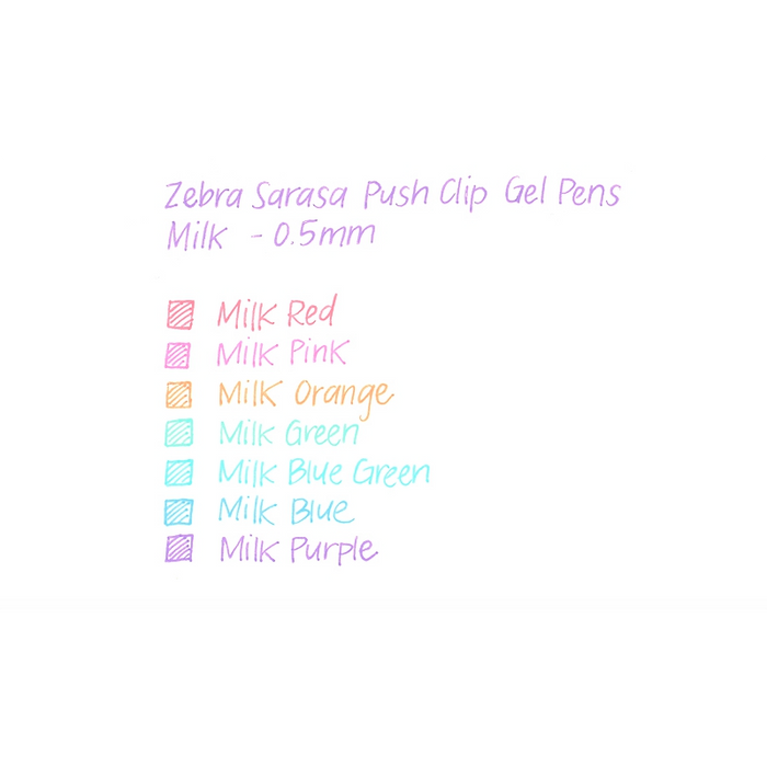 Zebra Sarasa Clip Gel Pens 0.5mm - 8 Colour Set - Milk Colours