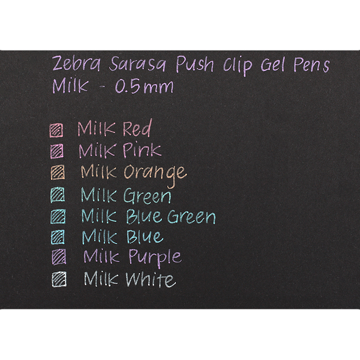 Zebra Sarasa Push-Clip Gel Pens 0.5mm - 8 Colour Set - Milk Colours
