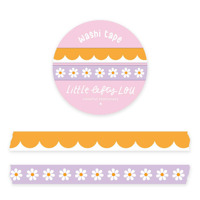 Little Lefty Lou Slim Ochre Scalloped and Lilac Daisies Washi Tapes Set