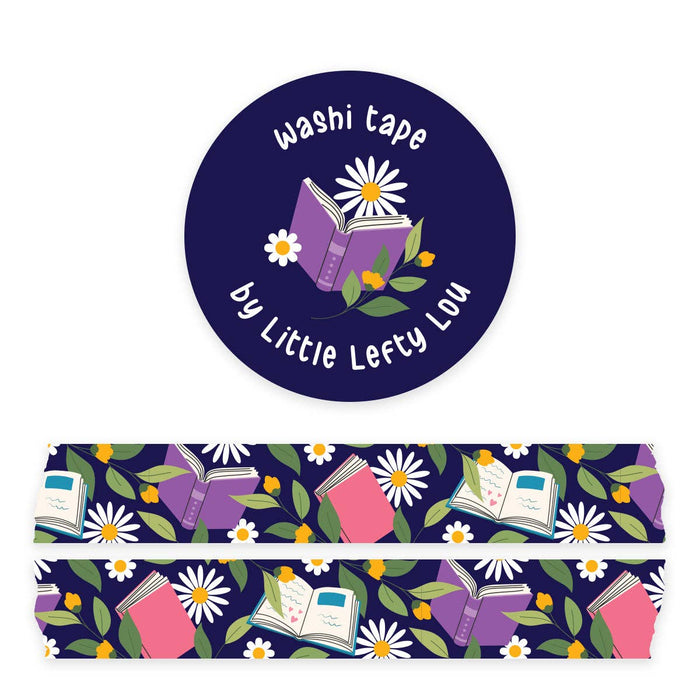 Little Lefty Lou Books And Flowers Dark Blue Washi Tape