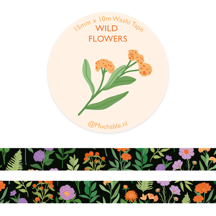 Washi Tape - Black Wild Flowers