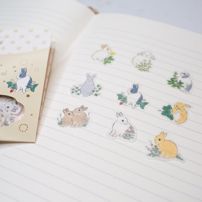 Washi Paper Flake Stickers - Rabbits & Wildflowers