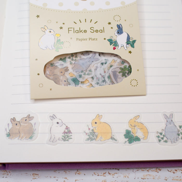 Washi Paper Flake Stickers - Rabbits & Wildflowers