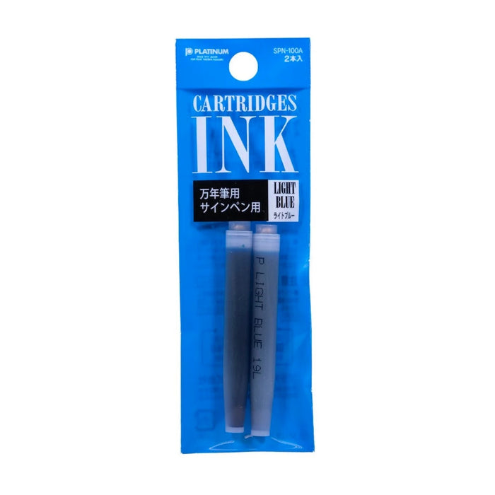 Platinum Fountain Pen Ink Cartridges - Light Blue 2pk