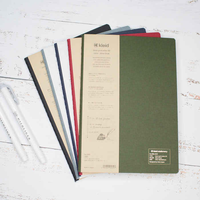 Kleid A5 2mm Grid Notes Notebook - Olive