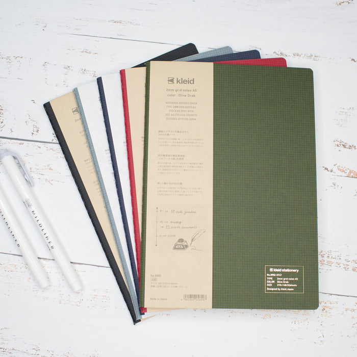 Klied Notes Kleid A5 2mm Grid Notes Notebook - Olive | WashiGang Australia